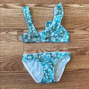 NWT Teal White Flower Asymmetrical Bikini 👙Foque